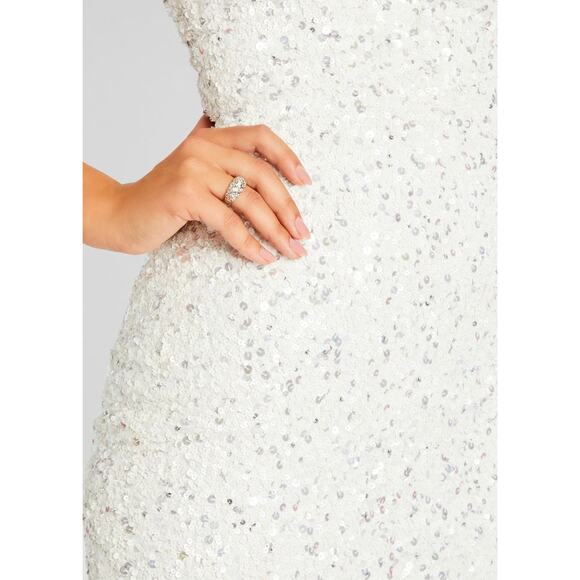 Retrofete Heather Strapless Sequin Mini Dress - M Silver White - Picture 2 of 5